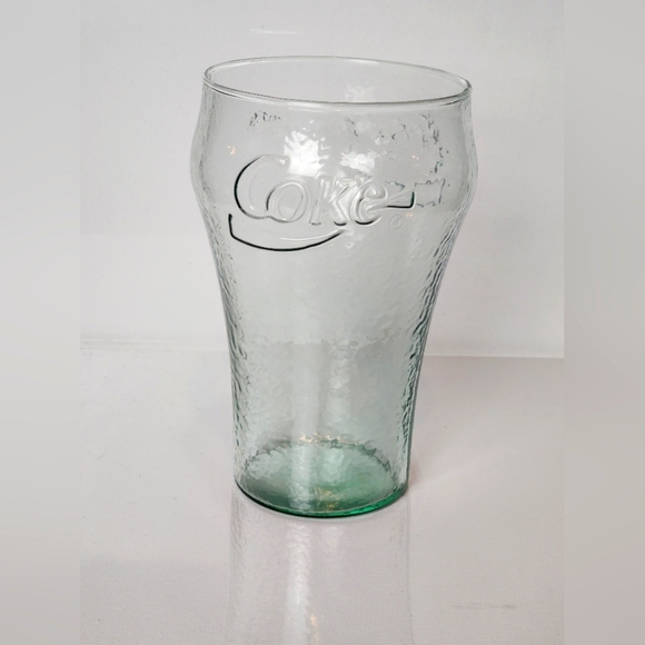 Vintage Coca-Cola Embossed Glass 7" Tall Hammered Green Tint Retro Drinkware - Picture 2 of 4